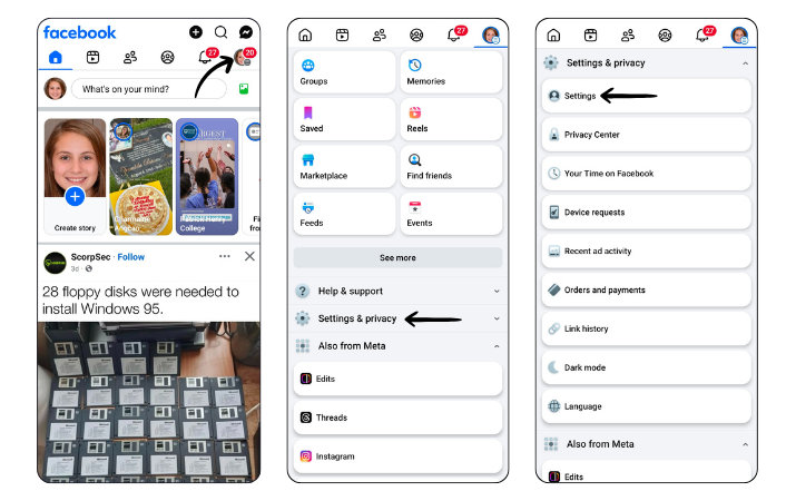 Facebook watch history Steps 1-3